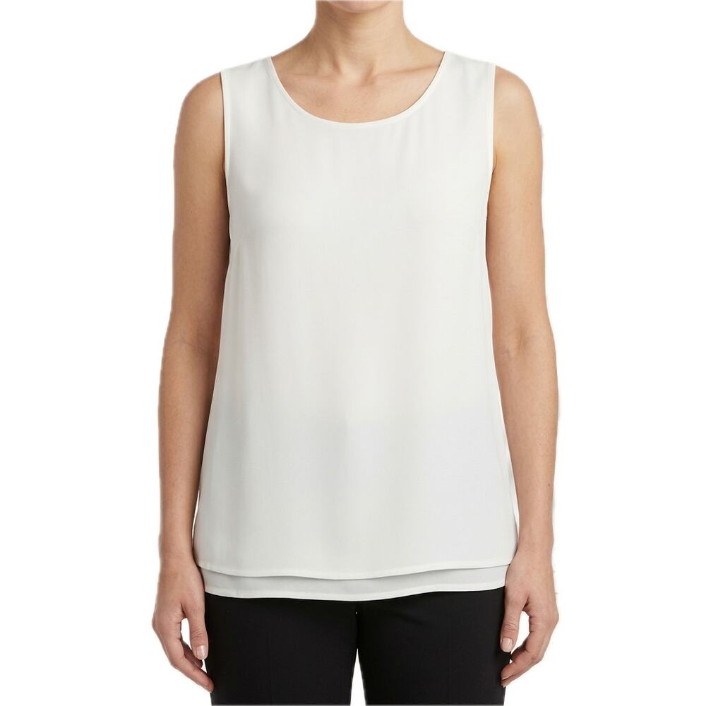 Pleione Cream White Keyhole Back Crepe Sleeveless Blouse size S NEW Tags